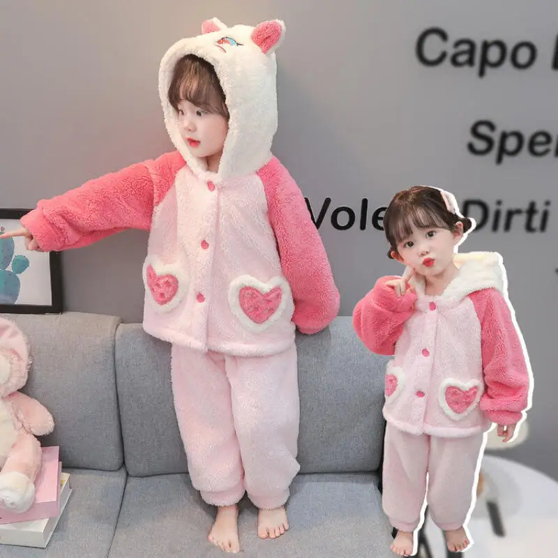 

Kawaii Girl Fashion Pajama Set Student Winter Cartoon Casual Keep Warm Keep Warm Tops Long Pants 2-Piece Set Children's Clothing
