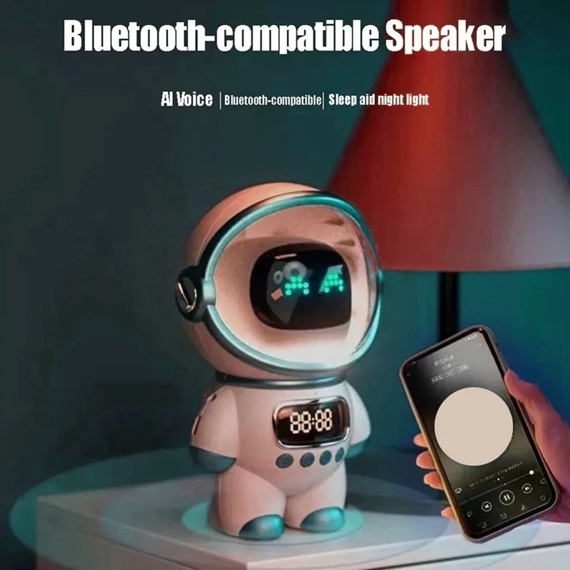 Smart Astronaut Bluetooth Speaker Portable Stereo Ai Interactive Audio With Alarm Clock Support TF/FM Table Clock