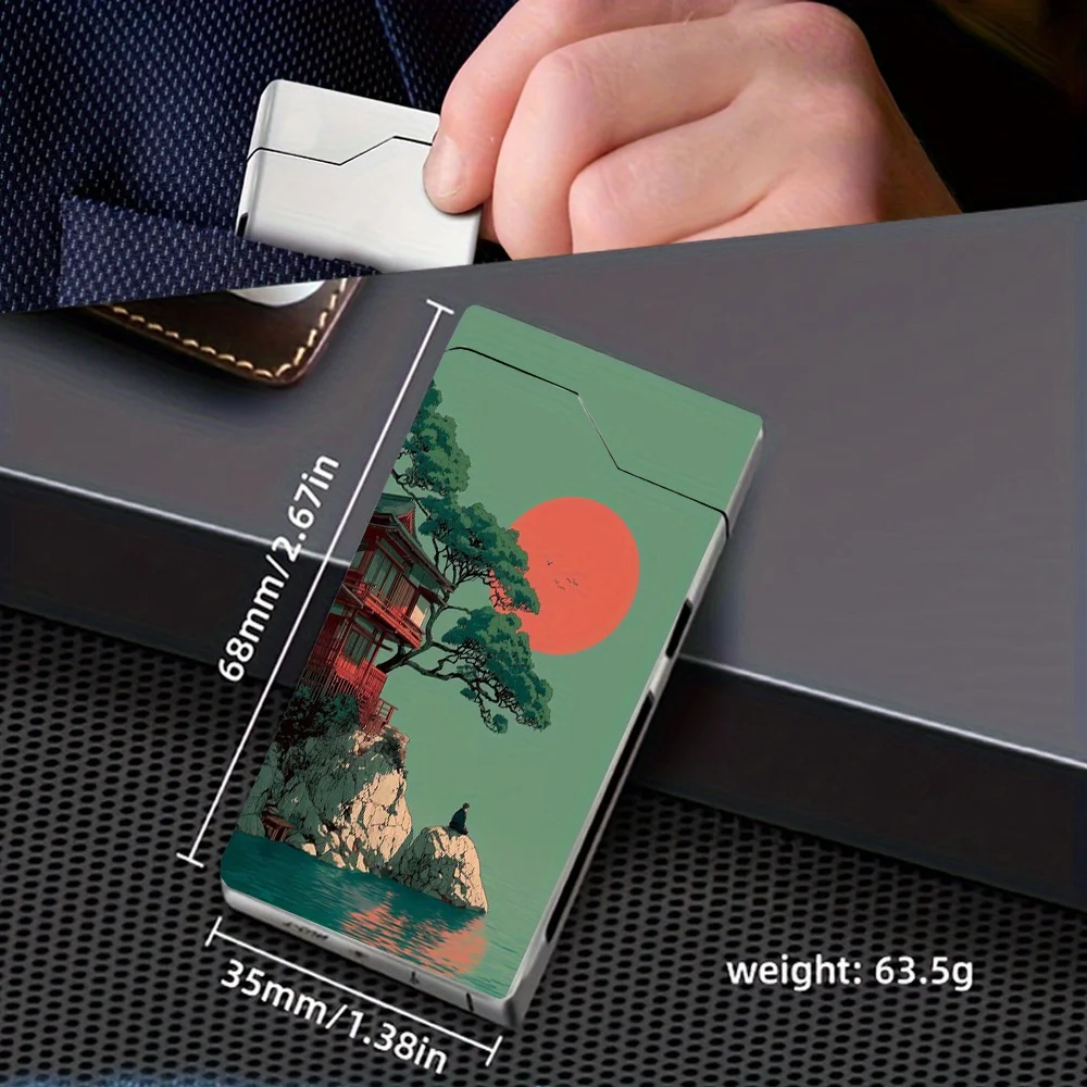 1pc Windproof Electric Arc Lighter with Japanese Sunset Design, Metal Shell, Battery Indicator, Type-C Charging, Dual Arc, Gift Box Packaging, Power-Off Protection, Outdoor Survival Gear, High Altitude Compatible, Valentine's Day Gift, Christmas Gift