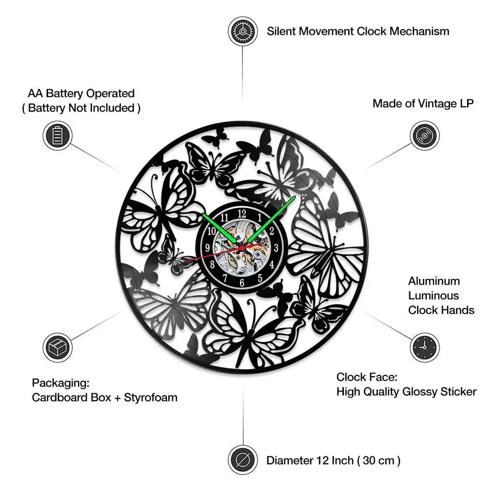 MCDFL Butterfly Clocks Wall Decor Insect Watch Decoration for Home Mechanism Clock Decorated Living Room Minimalist Ornaments 3d