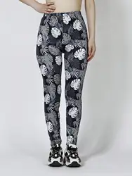 Plant Leaf Print Cropped Pants Casual Sports Leggings High Stretch Yoga Pants Gym Training Pants Outdoor Cycling Leggings