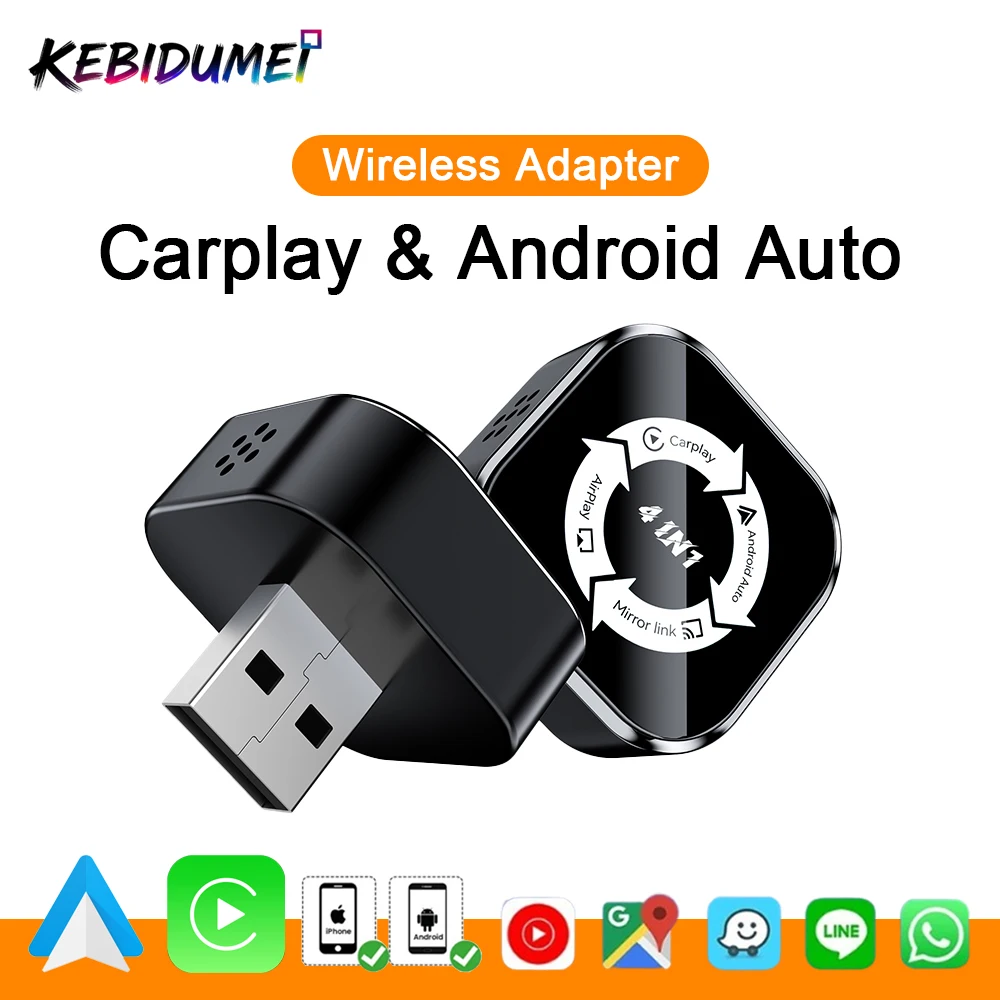 

KEBIDUMEI 4 in 1 Wired To Wireless Carplay Mini Car AI Box Fast Connect Smart Dongle For MirrorLink Android Auto Car Accessories