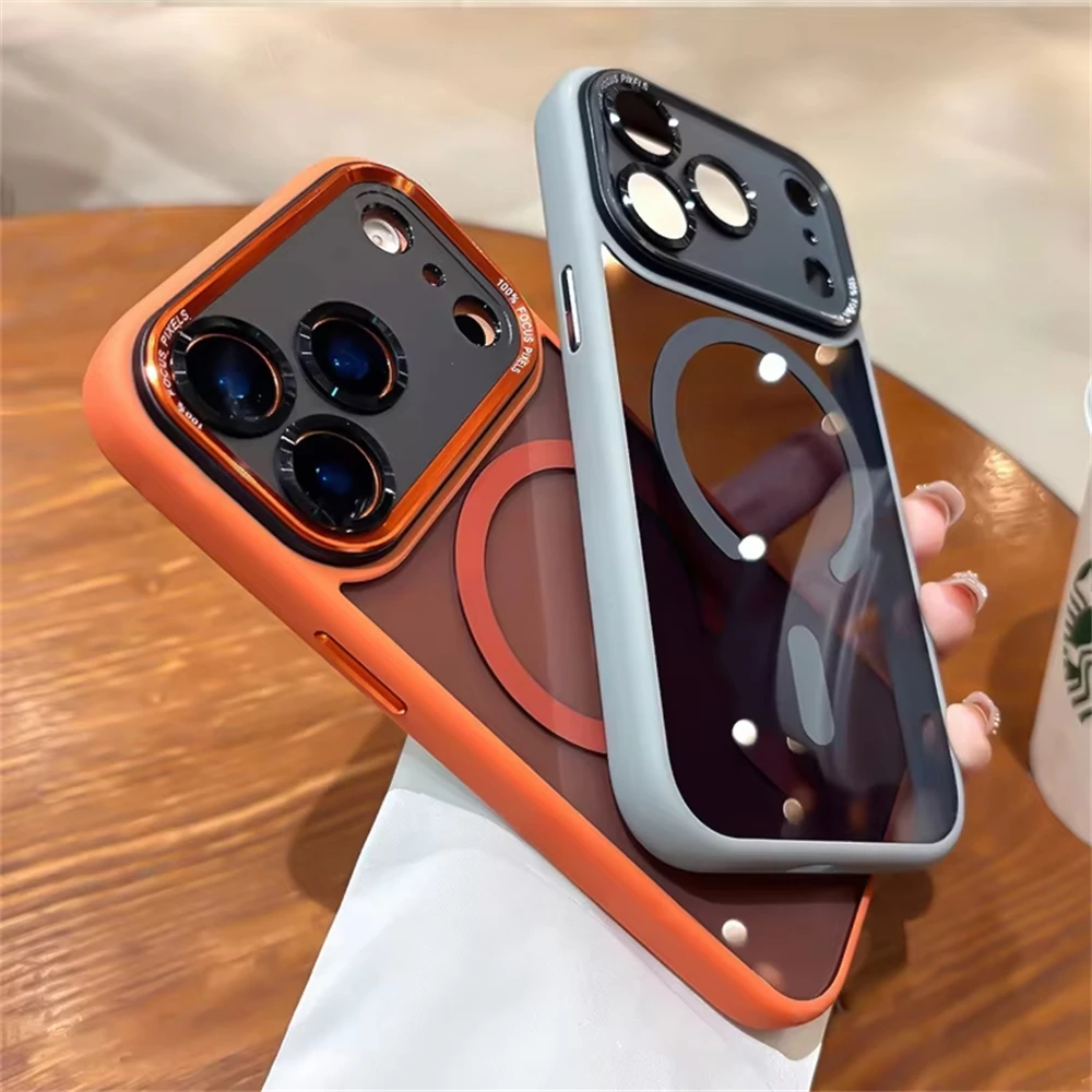 For Magsafe Translucent Metal Camera Bumper Phone Cases For iPhone 17 16 15 14 Pro Max Air Case Magnetic Shockproof Armor Cover view 2