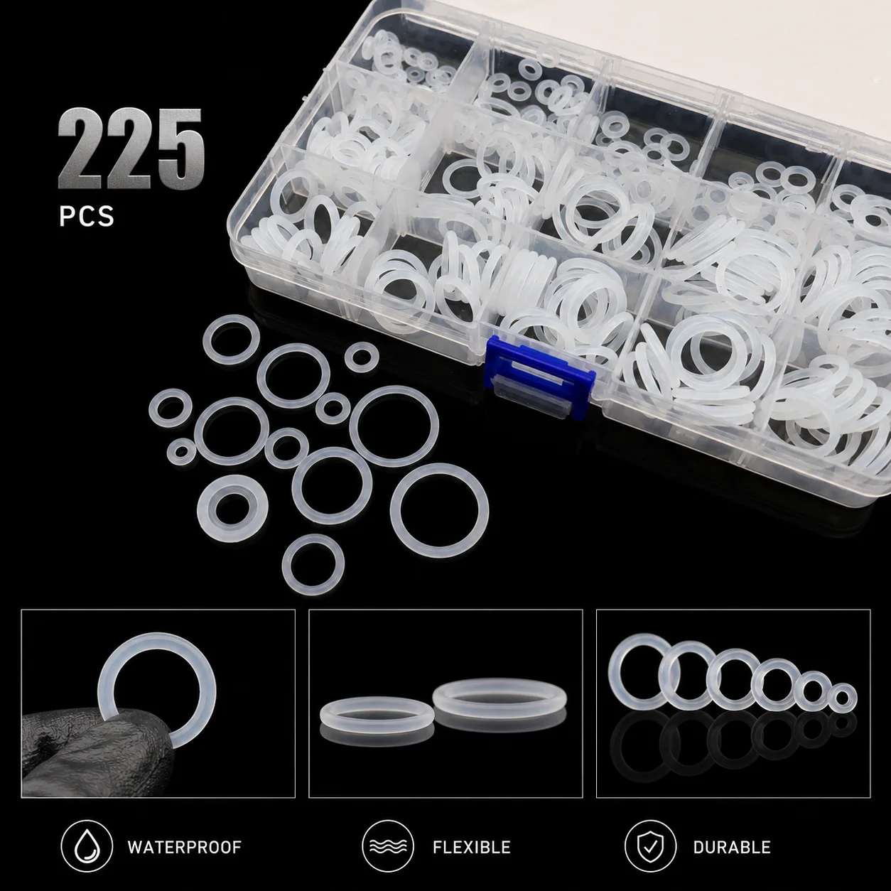 225 Pieces CS 1.9mm/2.4mm Outer Diameter 6mm~20mm VMQ Silicone O-ring Kit Sealing Ring Food Grade Odorless