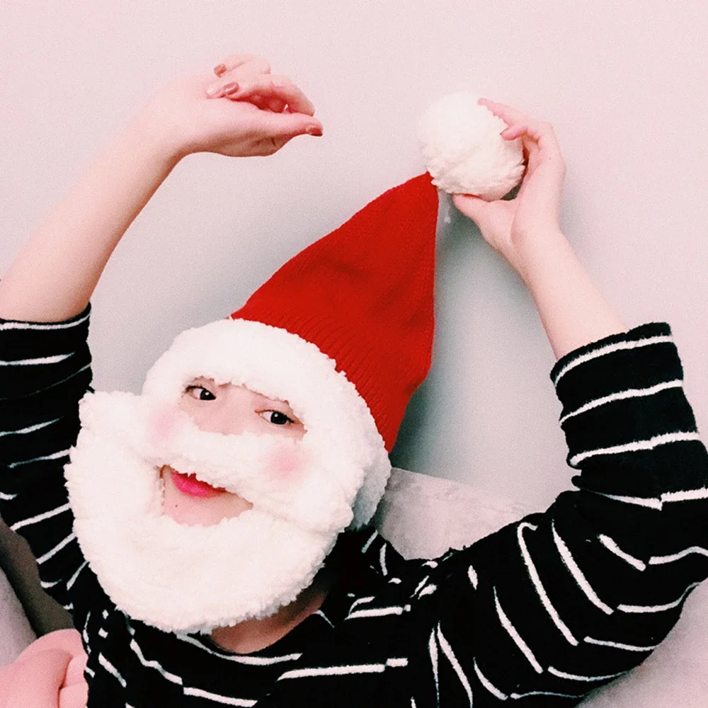 Gorro de Navidad con barba Unisex de alta calidad, gorro de invierno tejido de ganchillo, gorro de Papá Noel con barba, gorros barbudos plegables, tejido para adultos