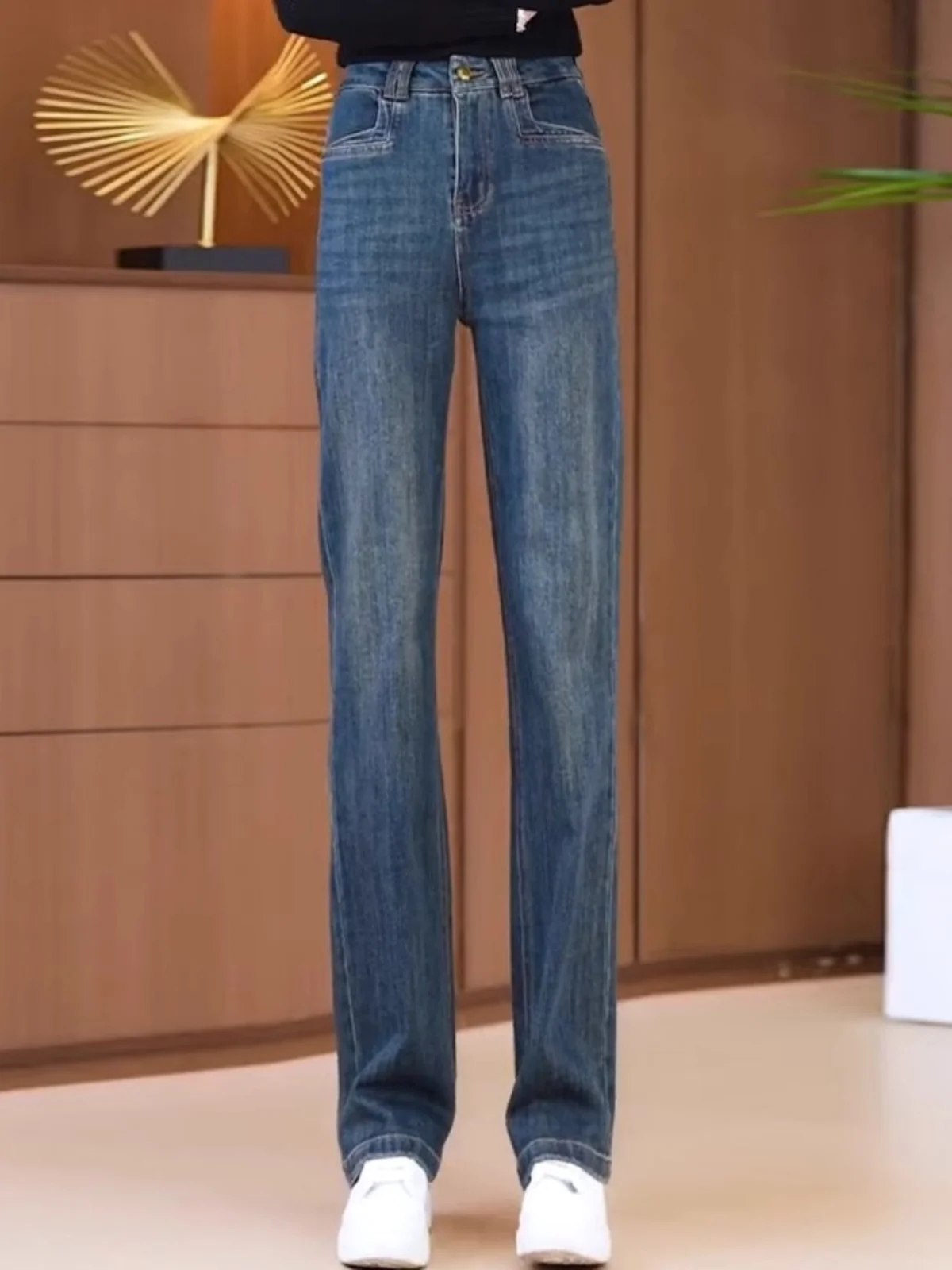 

Женские джинсы прямого кроя с подкладкой, зауженные к низу, с высокой талией, широкие штанины, винтажный стиль, весна-осень, новинка