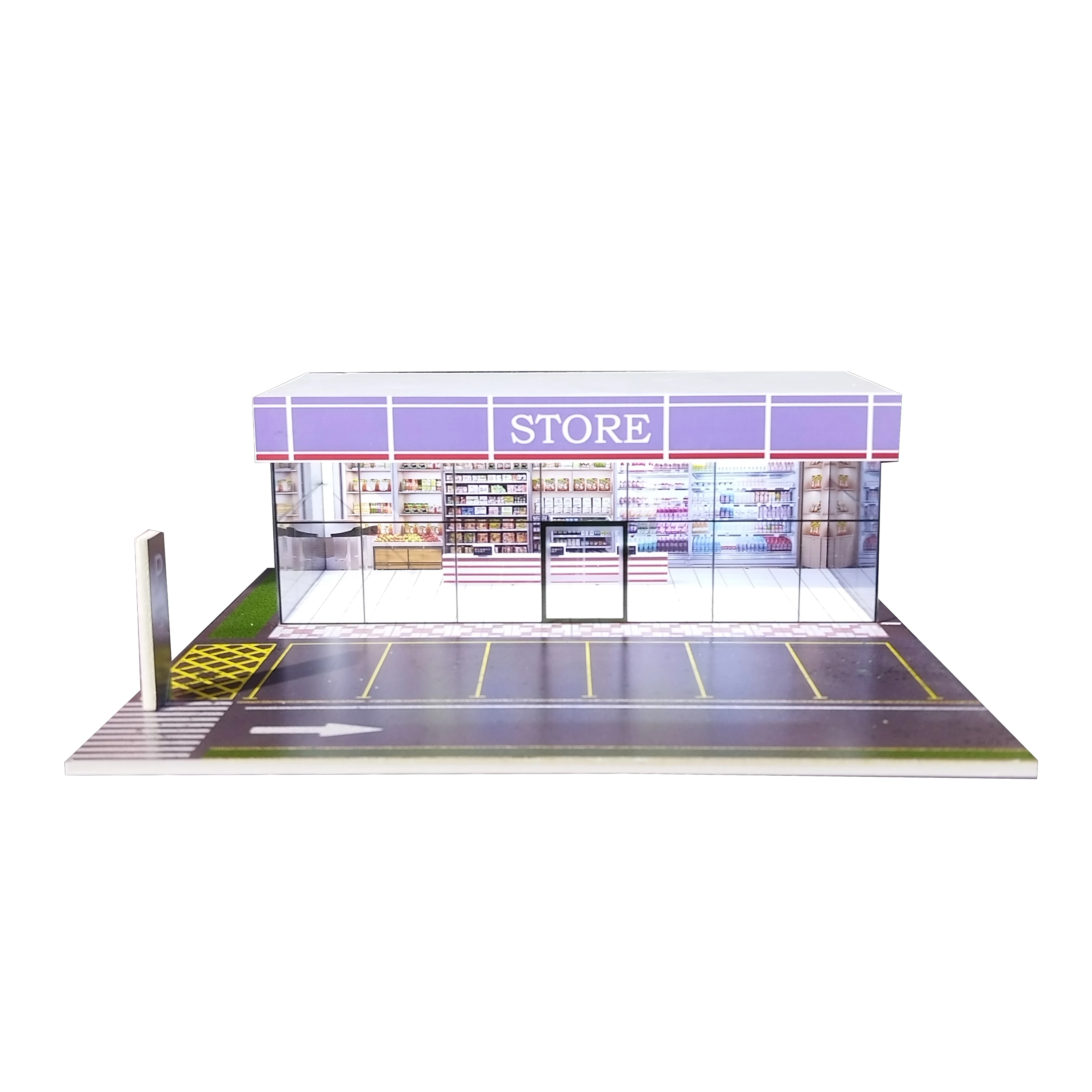 1/64 Diorama Car Garage Model LED Lighting City Showroom Outdoor Car Showroom Parking Lot Scene Display Building Model Gift