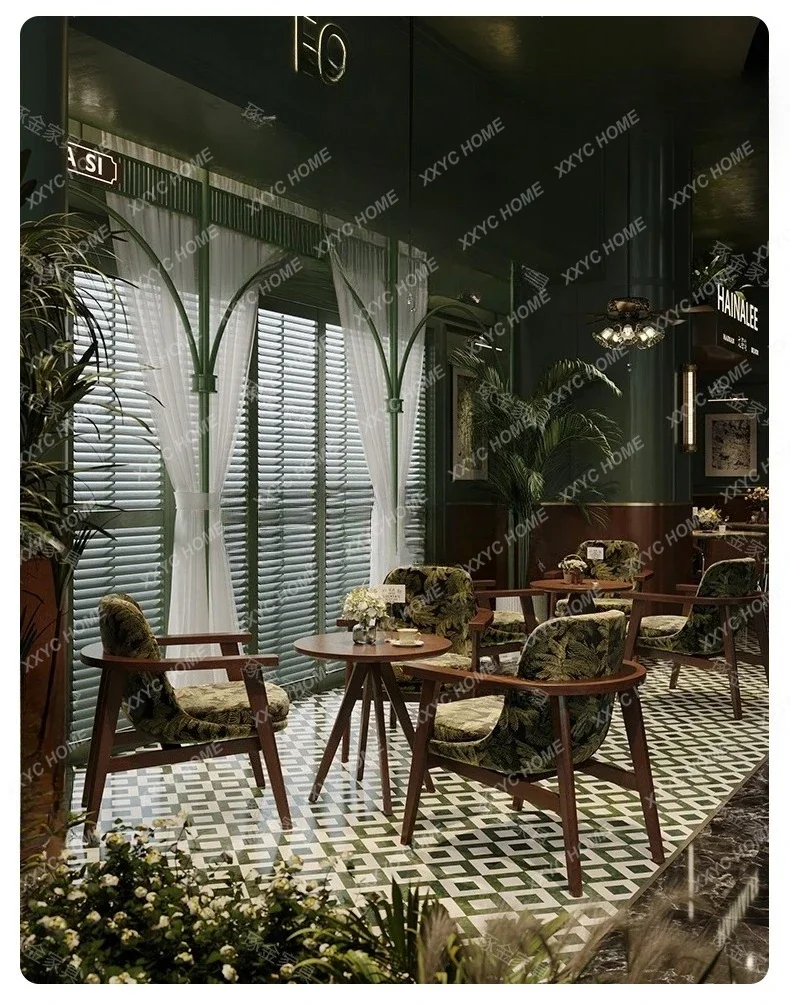 A sofa chair medieval western restaurant dining table and chair dining milk tea coffee shop fabric casual table and chair
