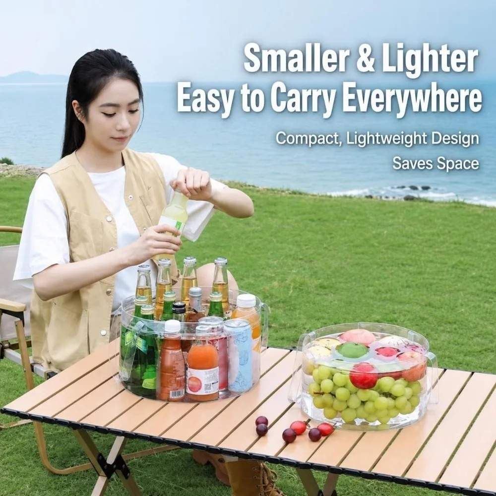 New Transparent Folding Water Basin with Handles Foldable Dish Tub Sink Lightweight Portable Bucket Outdoor Camping