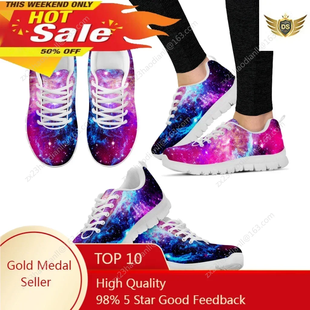 Pretty Galaxy 3D Printed Women Mesh Sneaker Light Comfortable Femme Flat Shoe Breathable AF Walk Footwear Lace Up