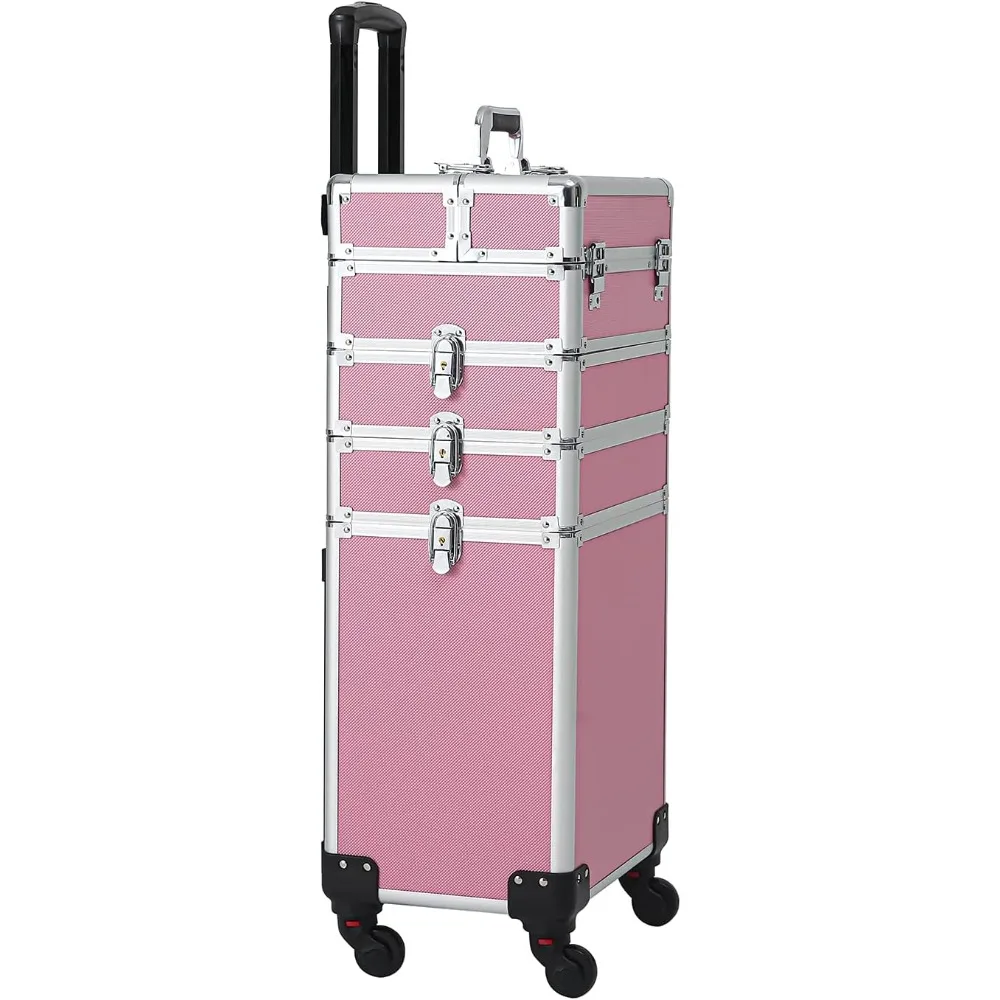

4 in 1 Makeup Train Case Rolling Cosmetic Trolley Large Capacity Travel Organizer with Key 360°Swivel Wheels