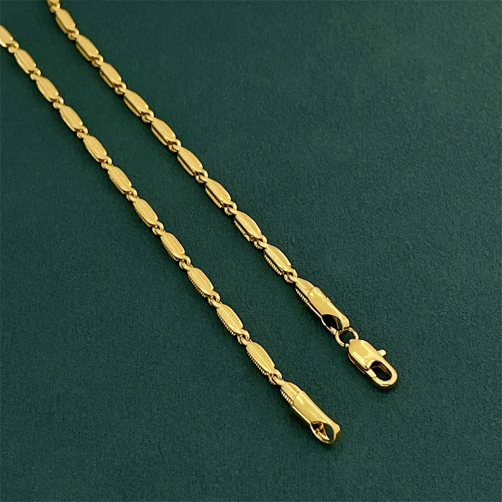 

Luxury 24K 9999 Pure Gold real gold Men's and Women's Wheat Ear Necklace