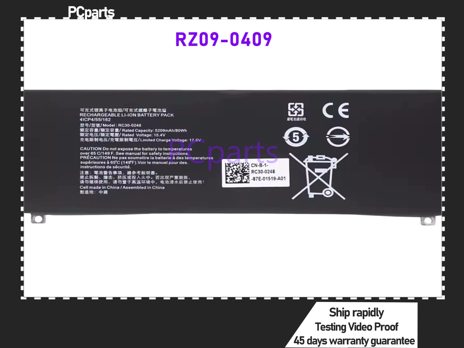 PCparts RZ09-0409 Battery For Razer 2018 Blade15 RZ09-0409/0238/0367/0288/0301/0313/0421 100% Tested 45 Days Warranty