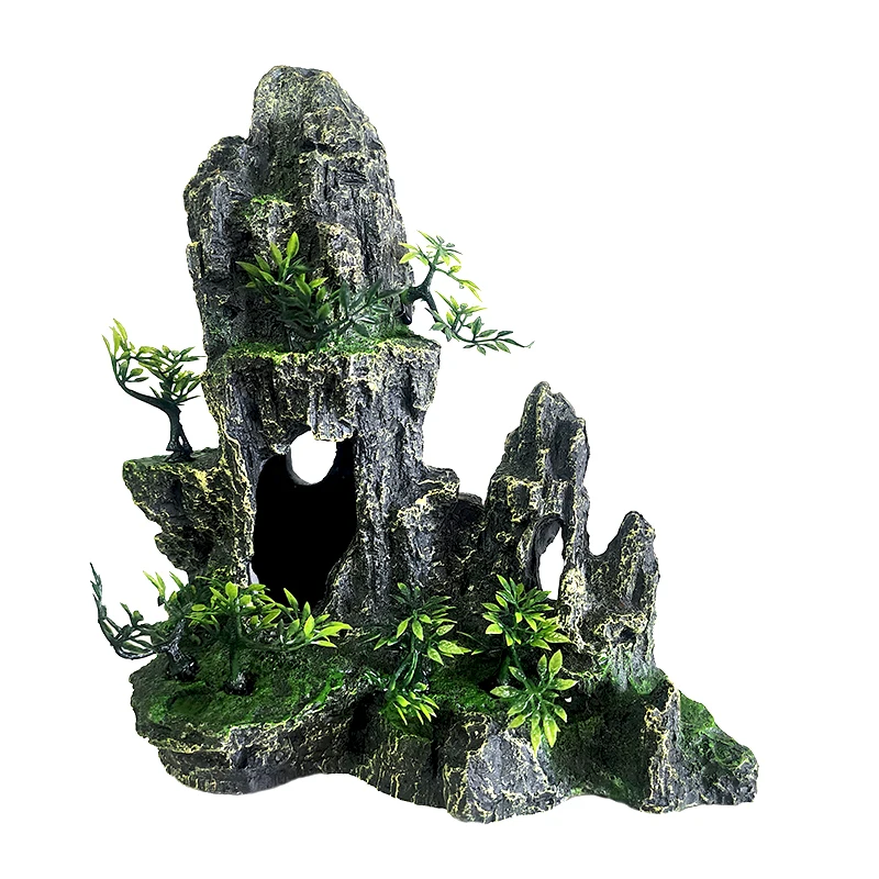 Resin Aquarium Rockery Mountain Decoration Artificial View Rock Cave Stone Tree Fish Tank Ornament Pet Supplies Home Decor