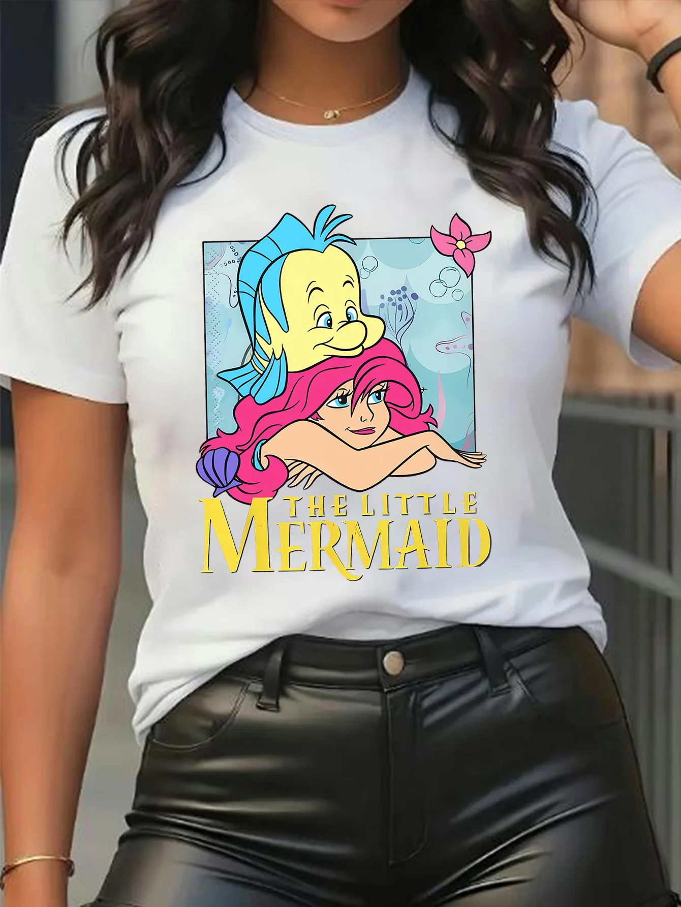 

Футболка Disney Lover The Little Mermaid, новая модель, унисекс, оверсайз, одежда на все случаи жизни, стильная одежда, хлопковая уличная футболка