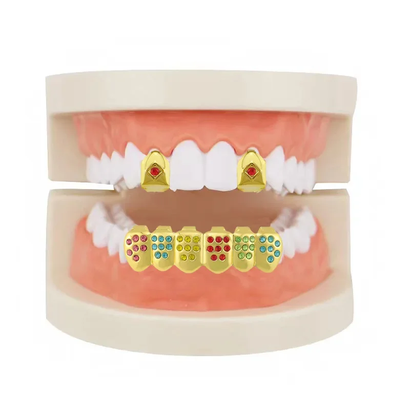 

Позолоченный хип-хоп рэпер Dental Grillz с цирконом CZ, полированный зажим для зубов, ювелирные изделия, верхняя и нижняя крышка