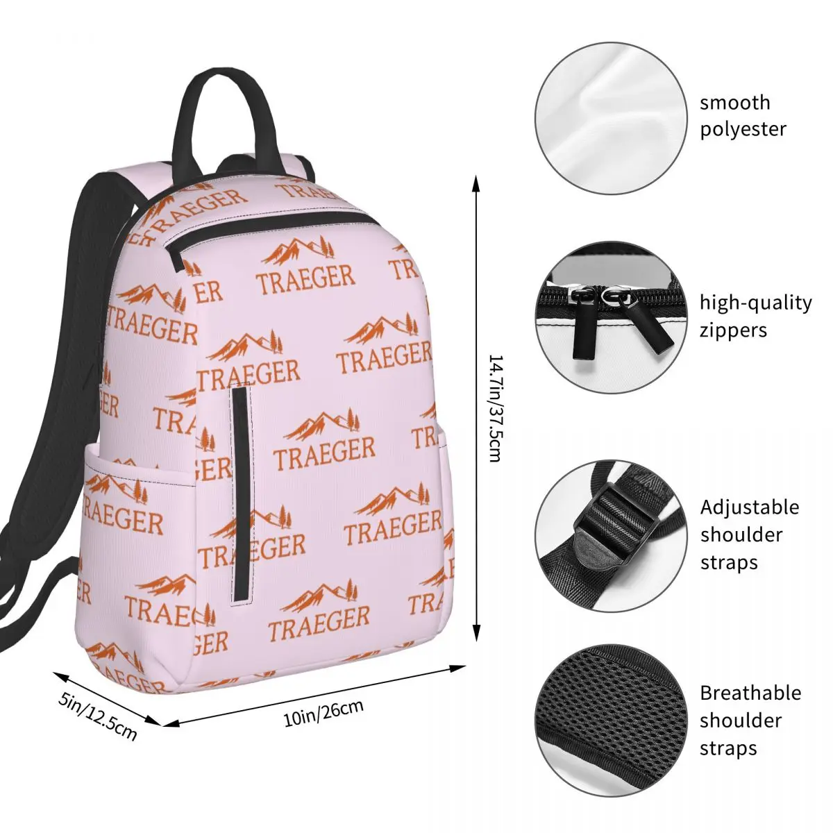 Traeger Pellet Grill Smoke BBQ Essential Backpack Student BookBag Boys Girls School Bag Computer Shoulder Bags Men Women