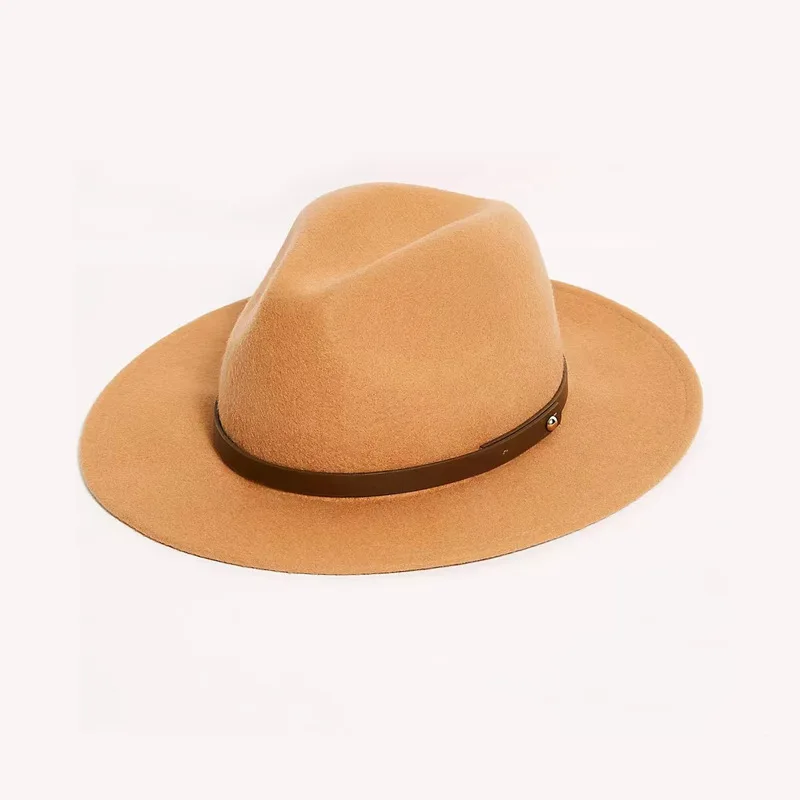 

Autumn and Winter Pure Wool Hat pu Leather Decorated Felt Hat Fashionable Hat