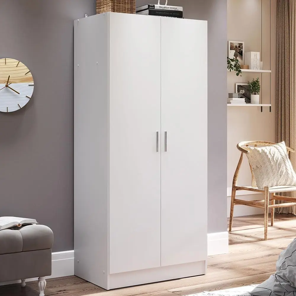 White 31 Wide 2-Door Storage Cabinet with Ample Shelves for Bedroom and Entryway Organization
