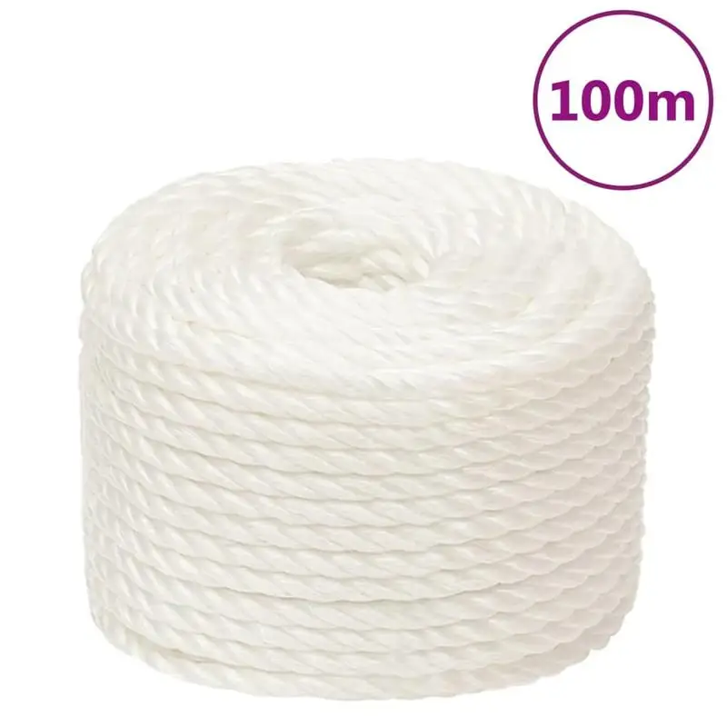 Corde de travail blanche 14 mm 100 m en polypropylène, résistante, robuste, pour la construction, le jardinage, le camping, l'amarrage, le regroupement, l'extérieur, l'industrie, l'usage quotidien