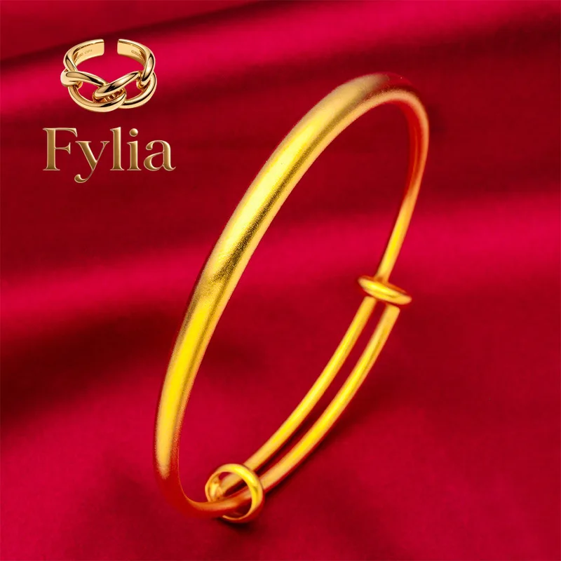 Fylia Jewelry   24K Gold 5mm Push-Pull Bangle AU999 Pure Gold, slender adjustable design, sleek simplicity, exuding gentle charm