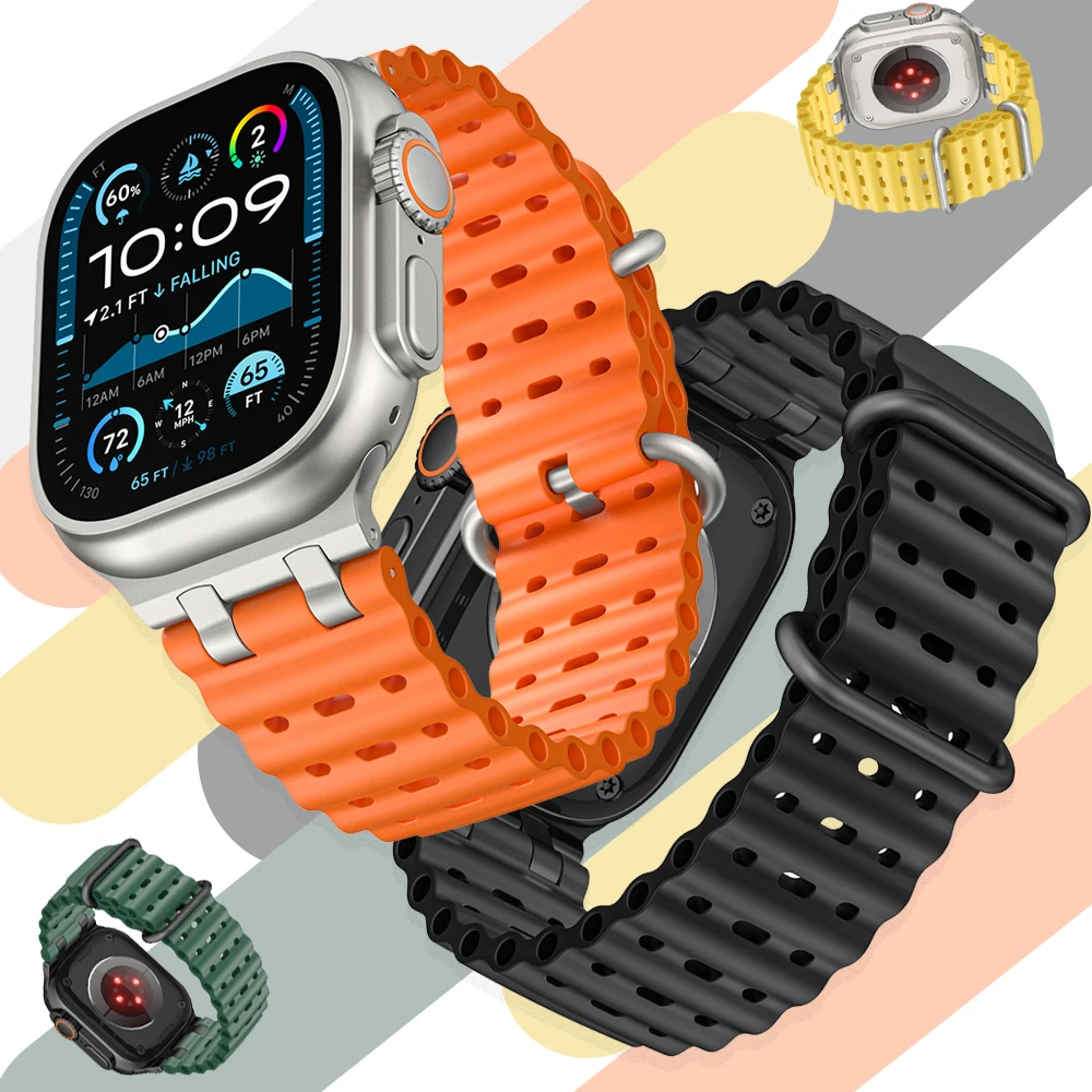 Sport Silicone Strap For Apple Watch Ultra 2 1 49mm 10 46mm Soft Men Band For iWatch Series 9 8 7 6 5 4 SE 45mm 44mm Correa Band