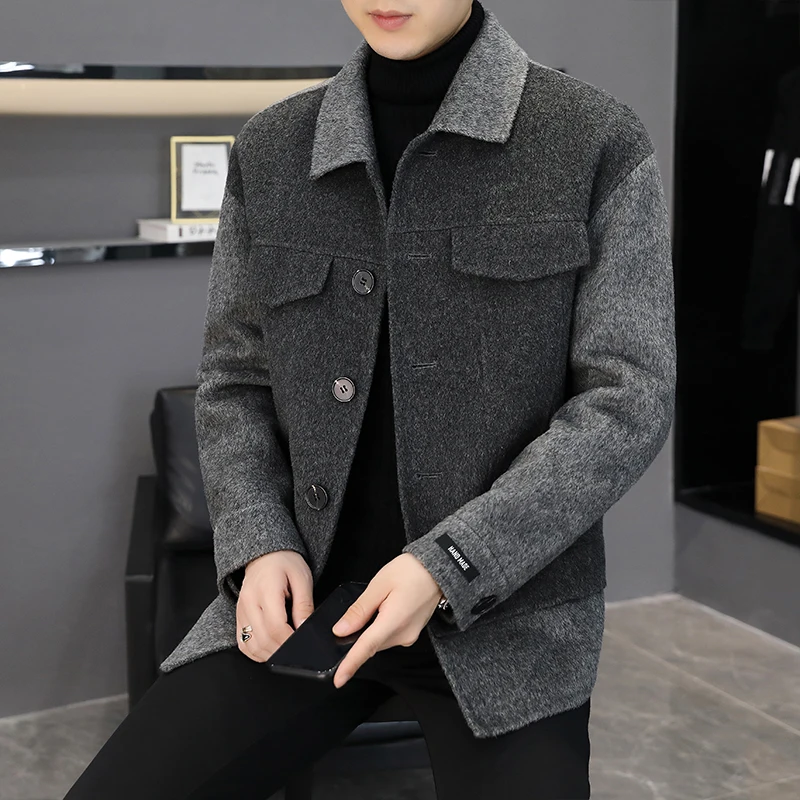 2022 Men's Autumn Winter Fashion Double-faced Woolen Coats Male Short Casual Outerwear Men Stitching Wool Blends Jackets N53