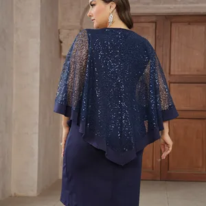 Elegante Pailletten -Coverkleid von Frauen, Plusgröße, lässige, marinen blaue Kleider, Nacht, Hochzeitsfeier 10 Hauptverkaufskleid plus Größe Marine Blau - №5