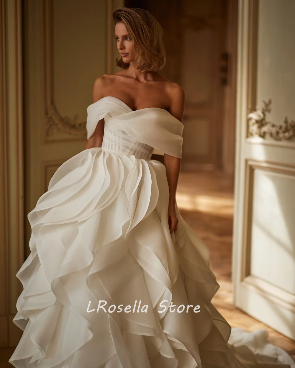 LRosella Wedding Dress Satin Off-the-shoulder Fashion Ruched A-Line Elegant Exquisite style Luxury  فساتي2024 with Sweep Train