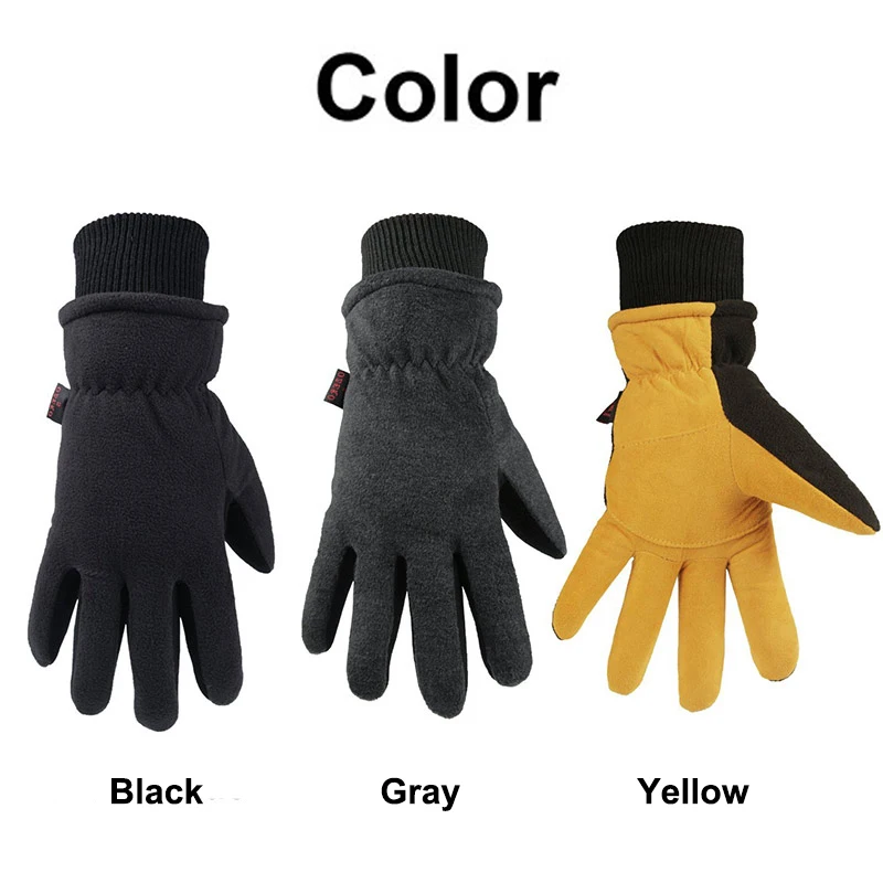 Men Winter Protective Gloves Leather Water-Resistant Work Glove Women Windproof Insulated Warm Gloves For Driving Skiing