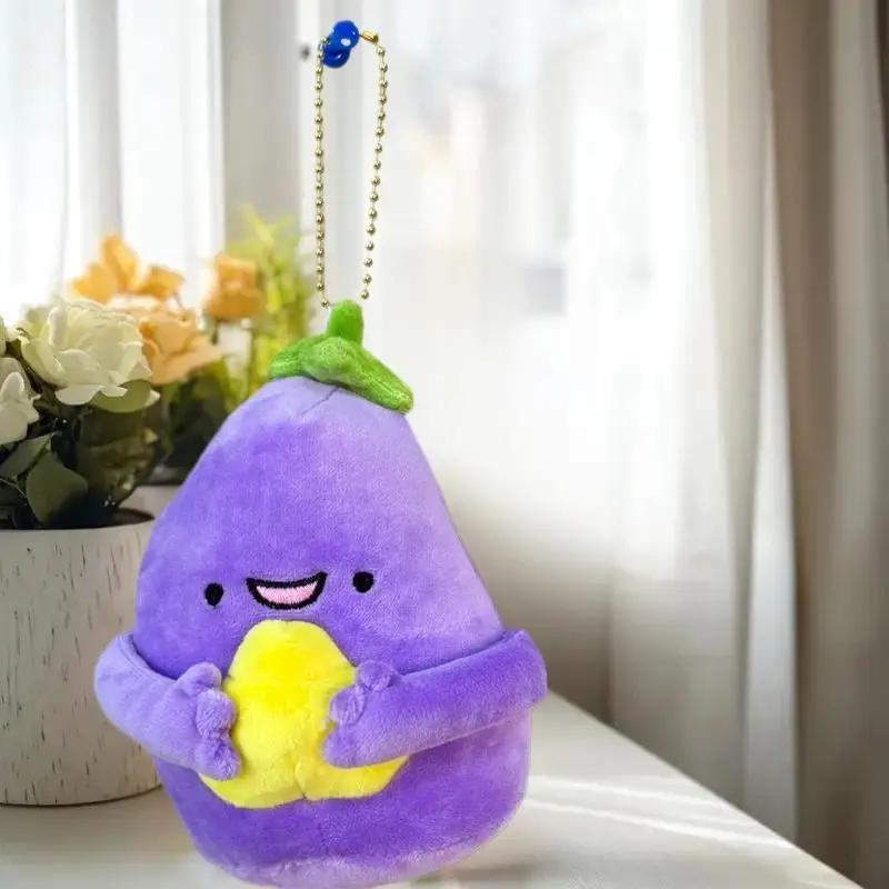 Set mit 1/2 Plüsch-Auberginen-Schlüsselanhänger-Puppen, Mädchen-Taschen-Zubehör, gepolsterter Spielzeug-Anhänger, dekorativer Rucksack-Charm, perfektes Geschenk