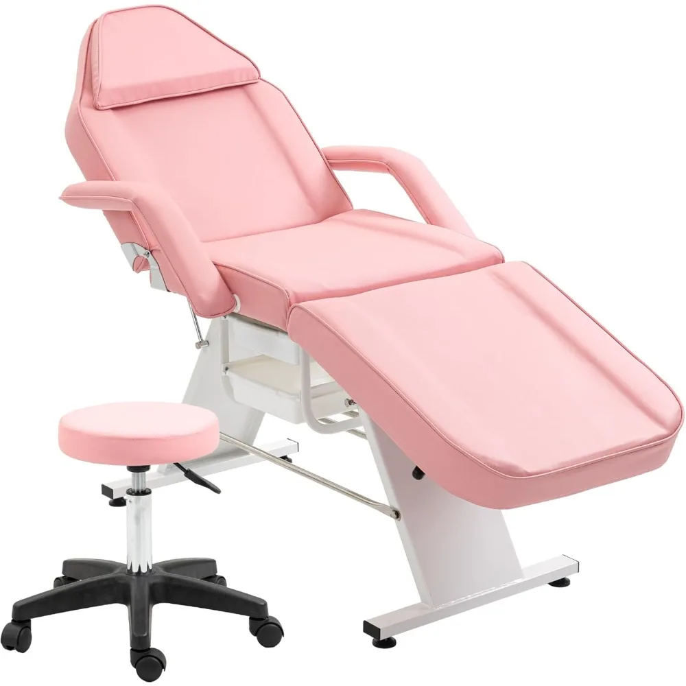 

Massage Salon Tattoo Chair Esthetician Bed with 2 Tray, Hydraulic Stool, Wide Leg Multi-Purpose 3-Section Facial Bed Table with