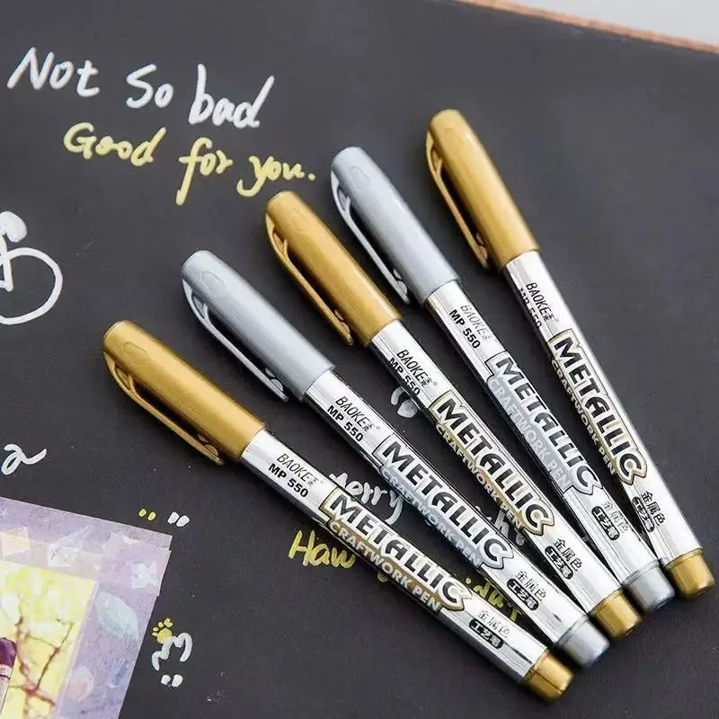 Office School Supplies Baoke MP550 Metallic Craft Pen Gold Marker Silver Sign Signature Calligraphy Water Based Kawai  Supplies