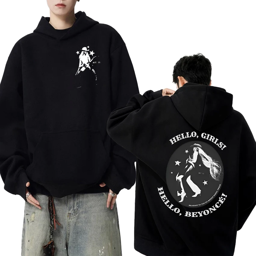 

2025 New in Hello Girl Hello Beyonce Double Sided printed Sweatshirt Men women vintage Y2k black Hoodies Unisex Fleece pullovers