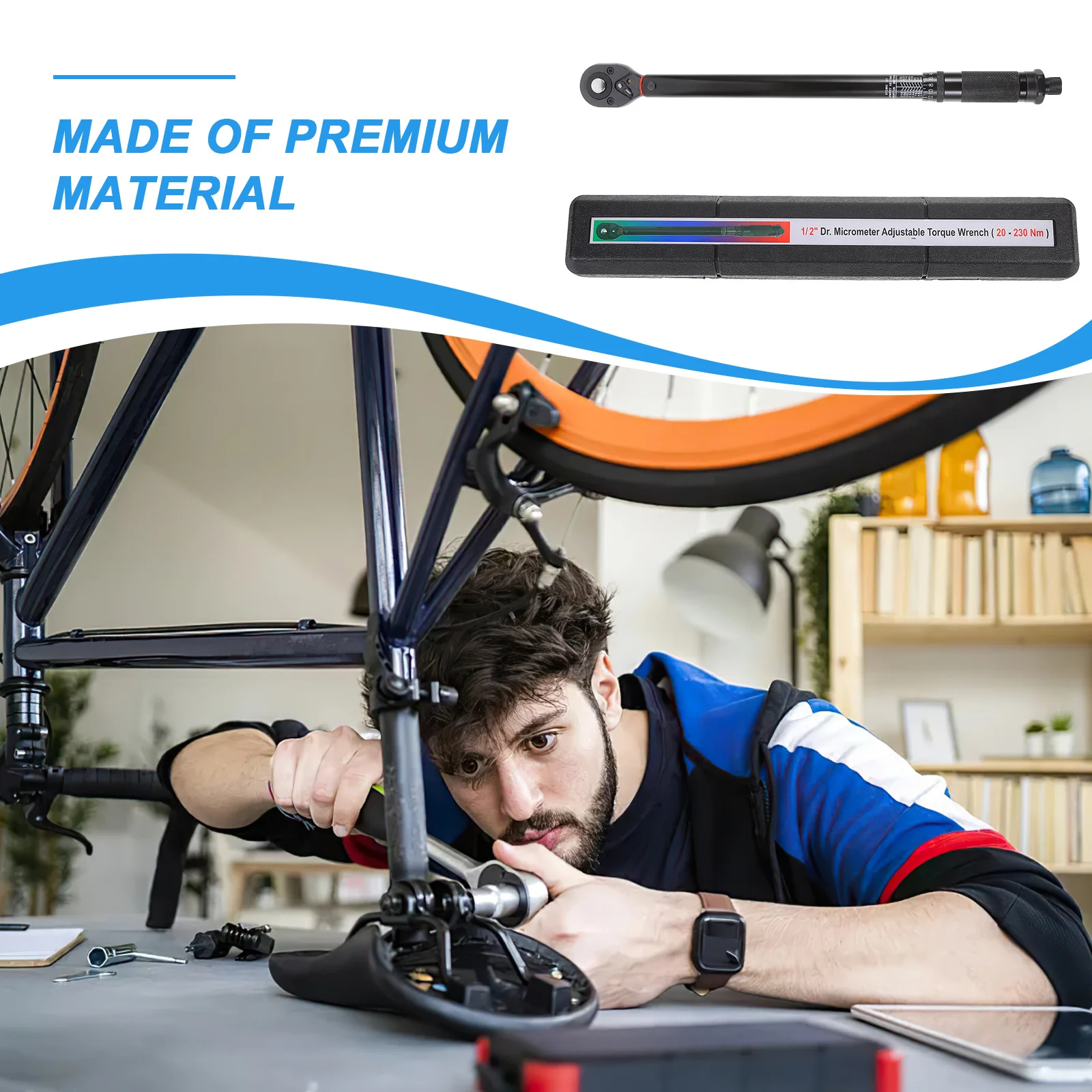 

1/2 Inch Drive Adjustable Iron Torque Wrench Reversible Ratcheting Head Mechanical Click Preset 28-210Nm Steel Construction