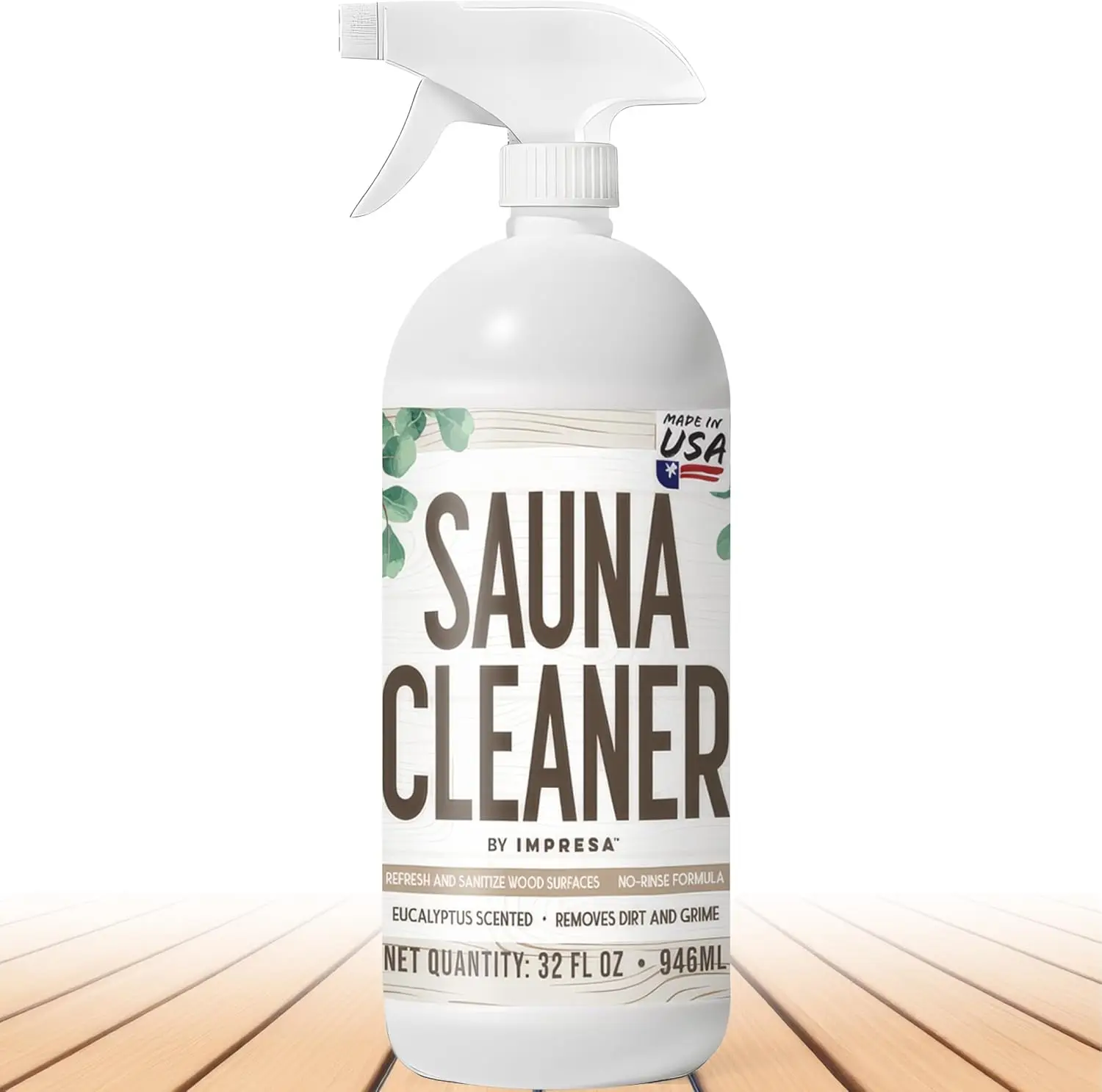 

Eucalyptus Wood Cleaner Spray for Sauna, Spa & Gym - Natural All-Purpose Surface Cleaner with Gentle Ingredients