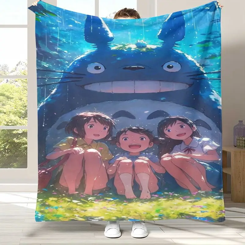 Cute T-Totoro Cat Bus Cartoon Flannel Throw Blanket,Cozy Warm Blanket for Bed,Sofa,Living Room,Picnic,Camping,Home Decor,Gift