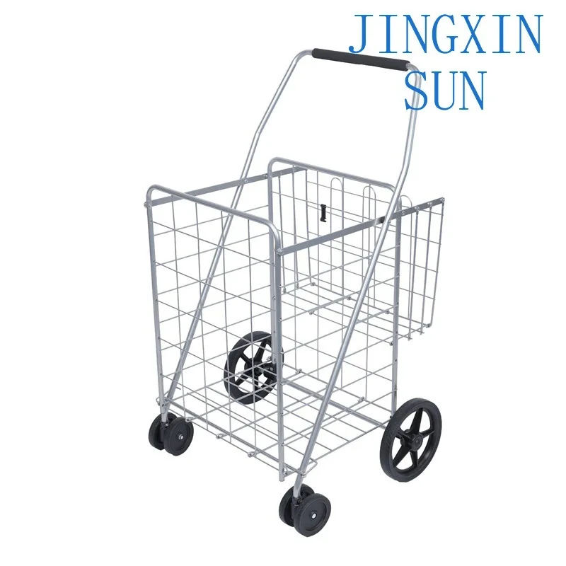 Silver folding shopping cart portable elderly shopping shopping small pull cart large capacity stall