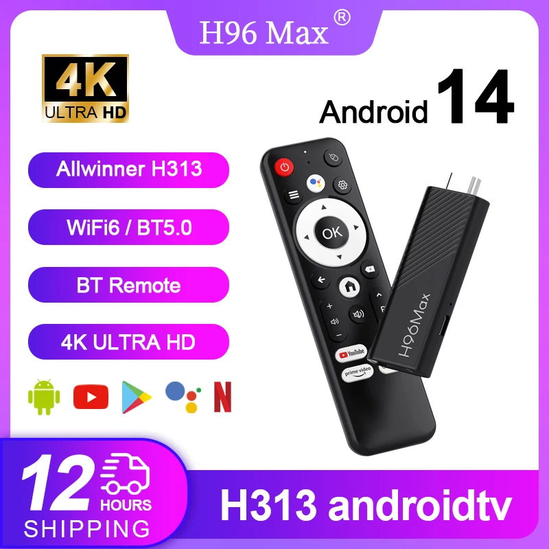 2024 H96 MAX H313 TV Stick Android 14 2GB 16GB 8GB Dual Wifi6 BT5.0 4K HD Google Voice Assistant Home Media Player AI TV Stick