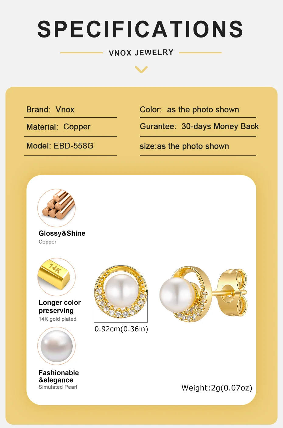 Vnox Exquisite Kupfer-Ohrringe mit geometrischen Imitationsperlen für Damen, trendige, vergoldete, glänzende Zirkon-Ohrstecker, Hochzeitsschmuck – Detail 4