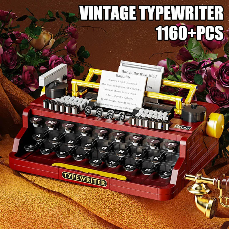 Creative MOC 1160pcs Vintage Typerwriter Assemble Building Blocks DIY Retro Typerwriter Round Keycaps Bricks Toys For Kids Gifts