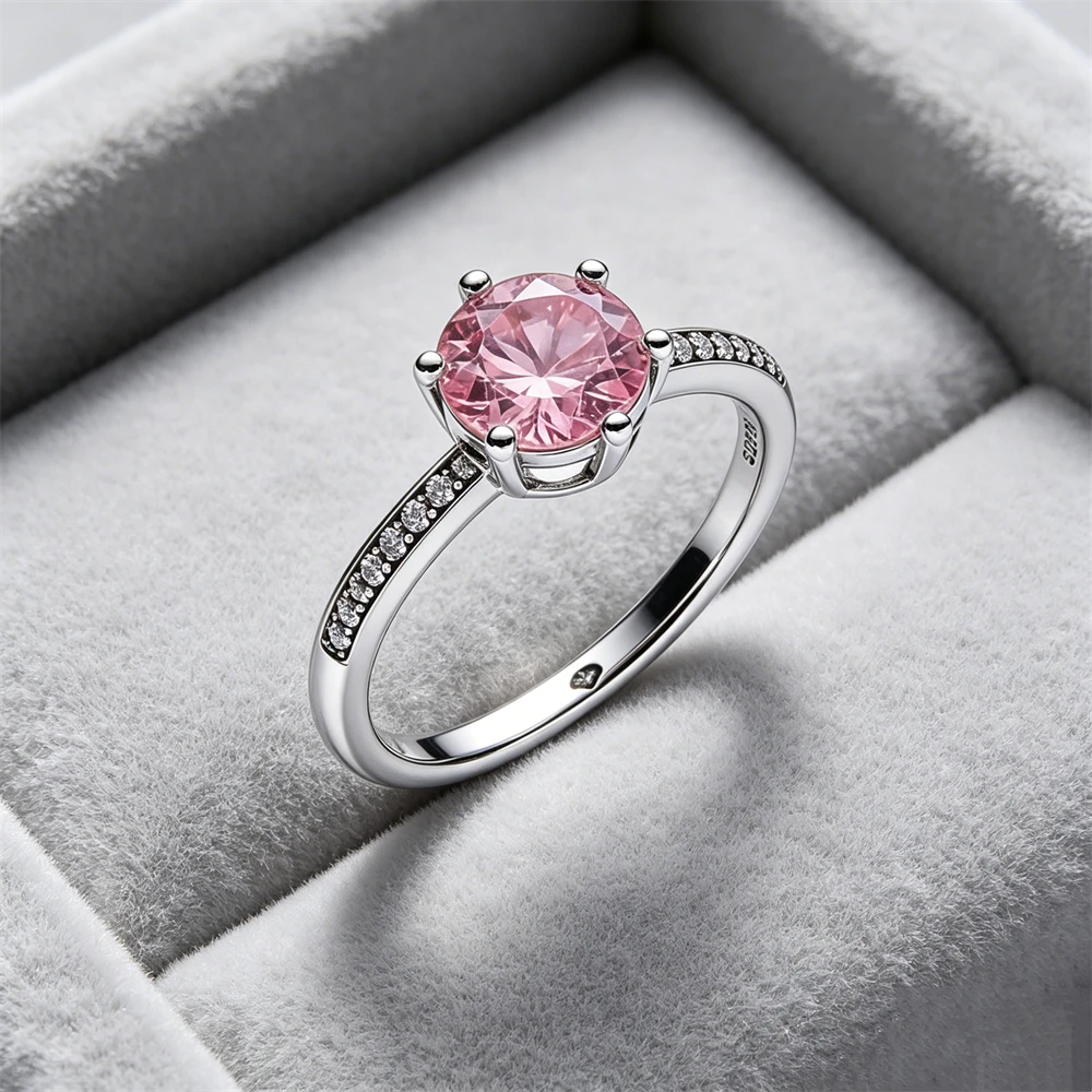 New S925 Silver Sparkling Square Water Drop Colored Zircon Ring Fits Wedding Party DIY Charm Women's Boutique Jewelry Gift - view 5