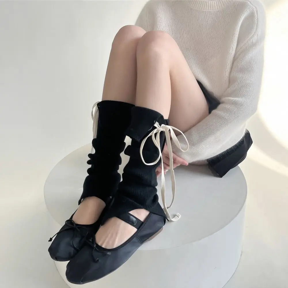 

Elastic Y2K Lace Up Leg Warmers Sweet Ballet Bow Tie Women's Stockings Slit Elastic Knee High Socks Autumn