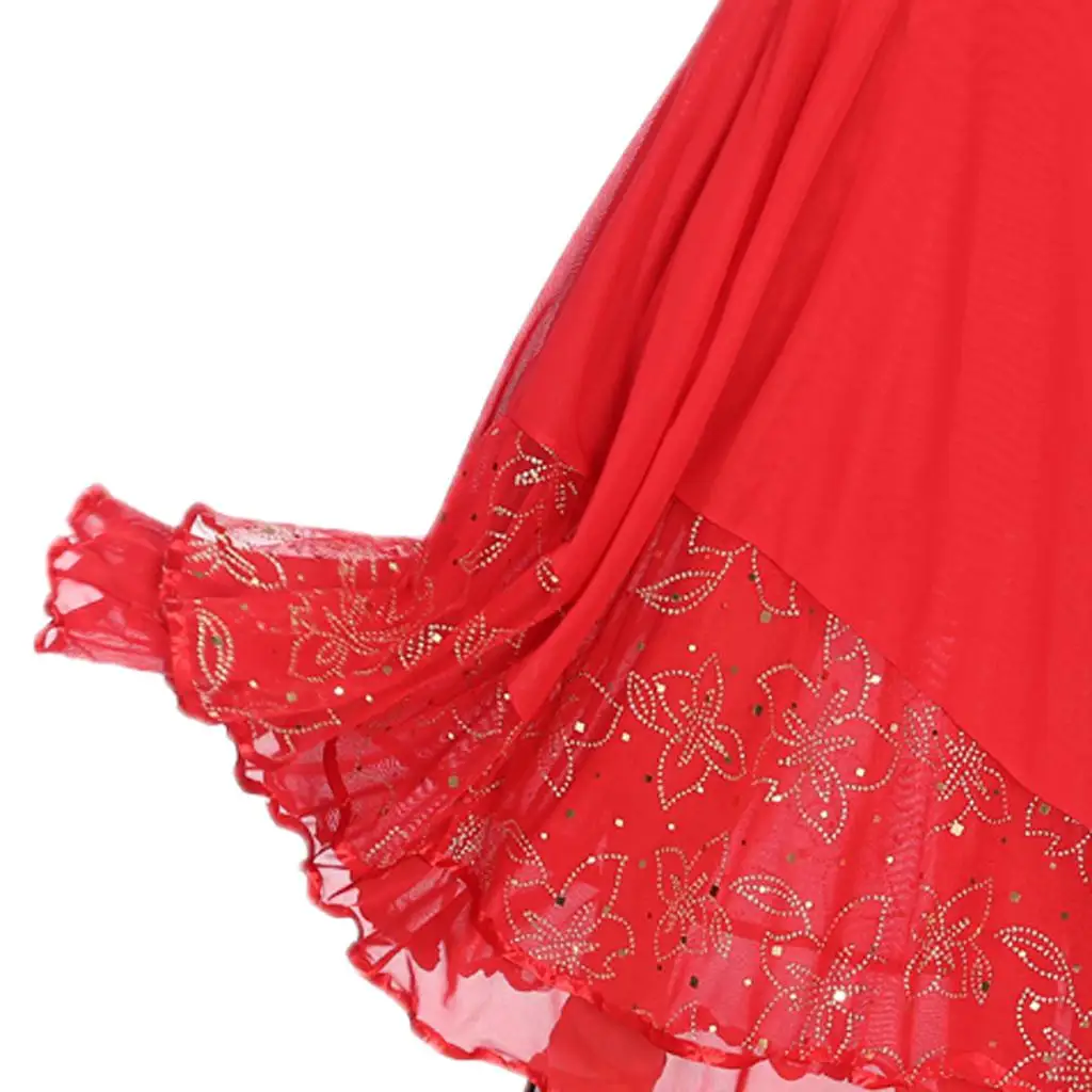 Latin Dance Skirt Mesh Sequins Ballroom Dress Flared Tango Gown for Women Performance and Practice