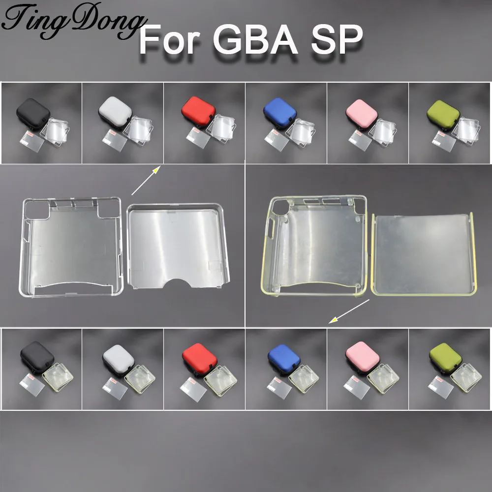 1Set weiche, transparente Schutzhülle/harte Kunststoff-Kristallhülle + Displayschutzfolie + Aufbewahrungstasche für die GBA SP-Konsole
