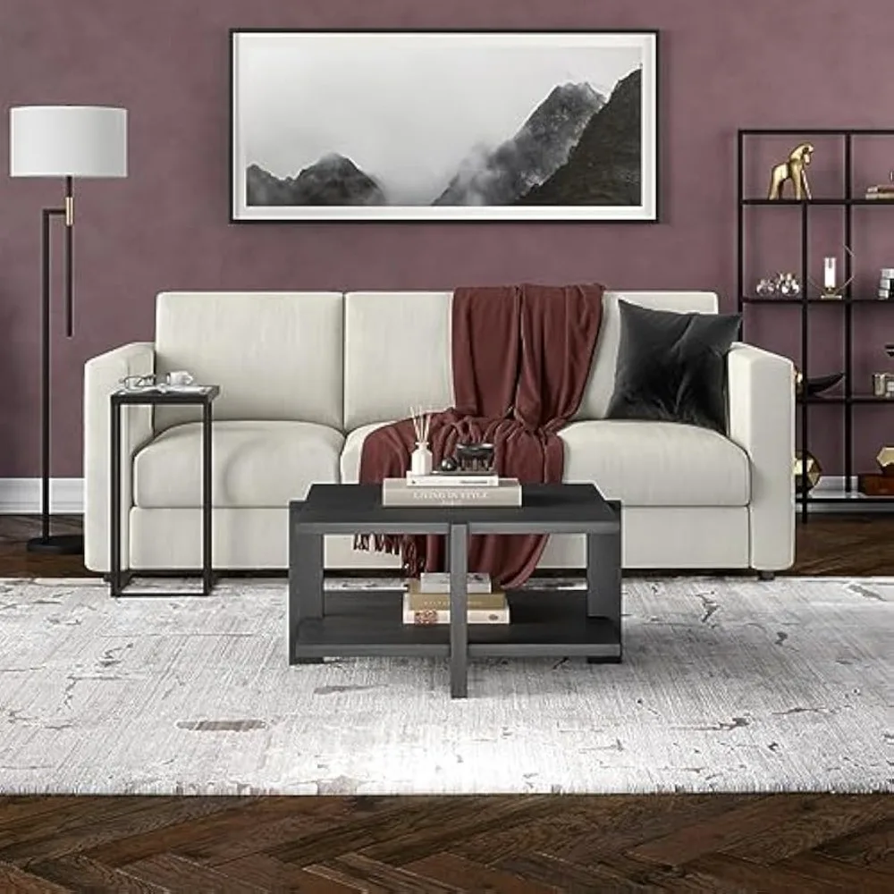 Mesa de centro cuadrada gris de 35" con estante