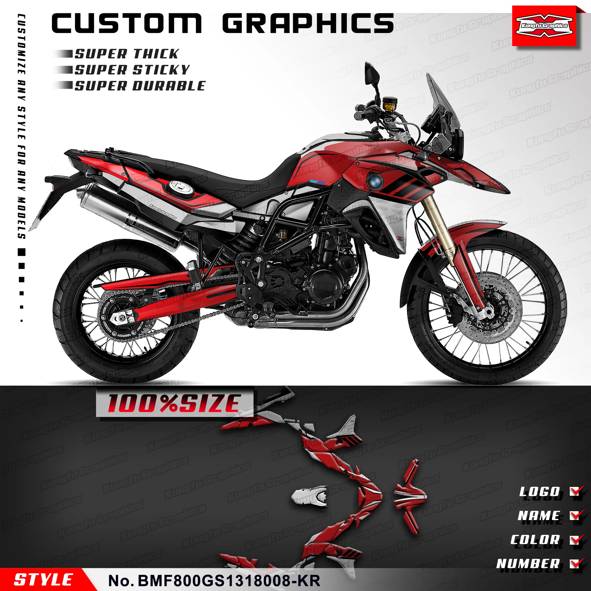 

KUNGFU GRAPHICS Custom Adhesive Sticker Durable Vinyl for F800GS F800 GS 2013 2014 2015 2016 2017 2018, BMF800GS1318008-KR