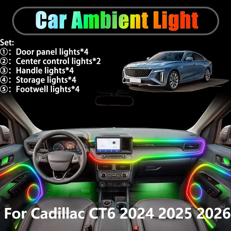 

Для Cadillac CT6 2024 2025 2026 2/18 в 1, автомобильное окружающее освещение, светодиодные внутренние светодиодные фонари багажника, USB RGB, ансамбль, стример, автозапчасти