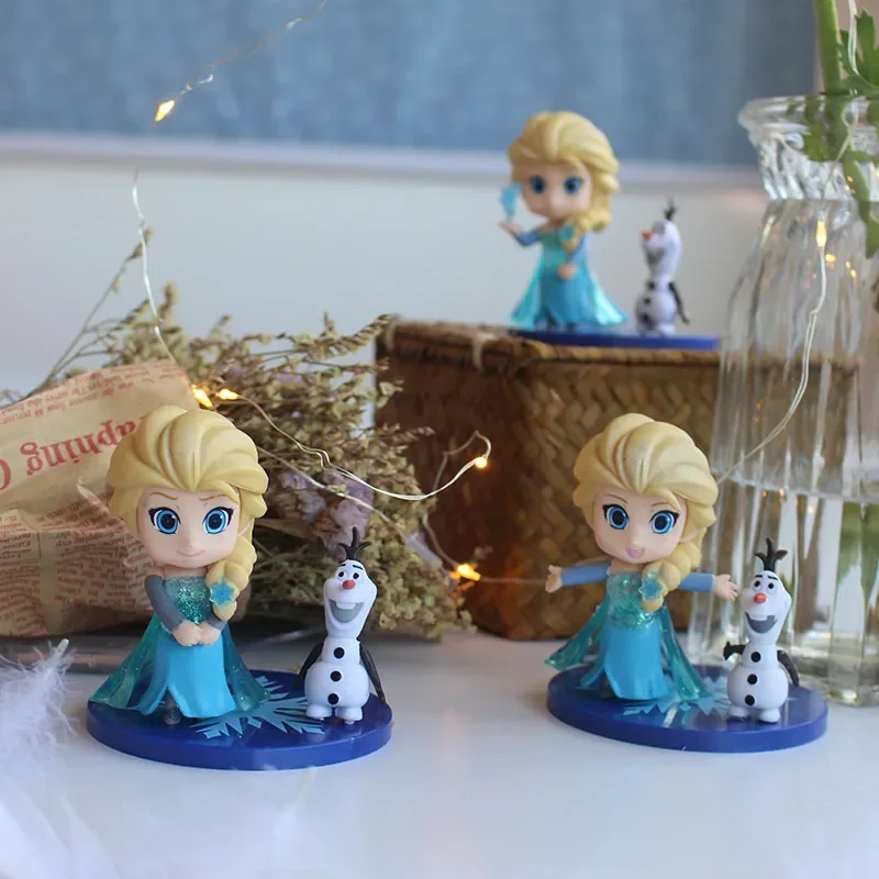 

[Funny] 3pcs/lot Lovely Disney Anime Q-version Frozen Elsa Olaf Action figure toys statue collection model Girl christmas gift