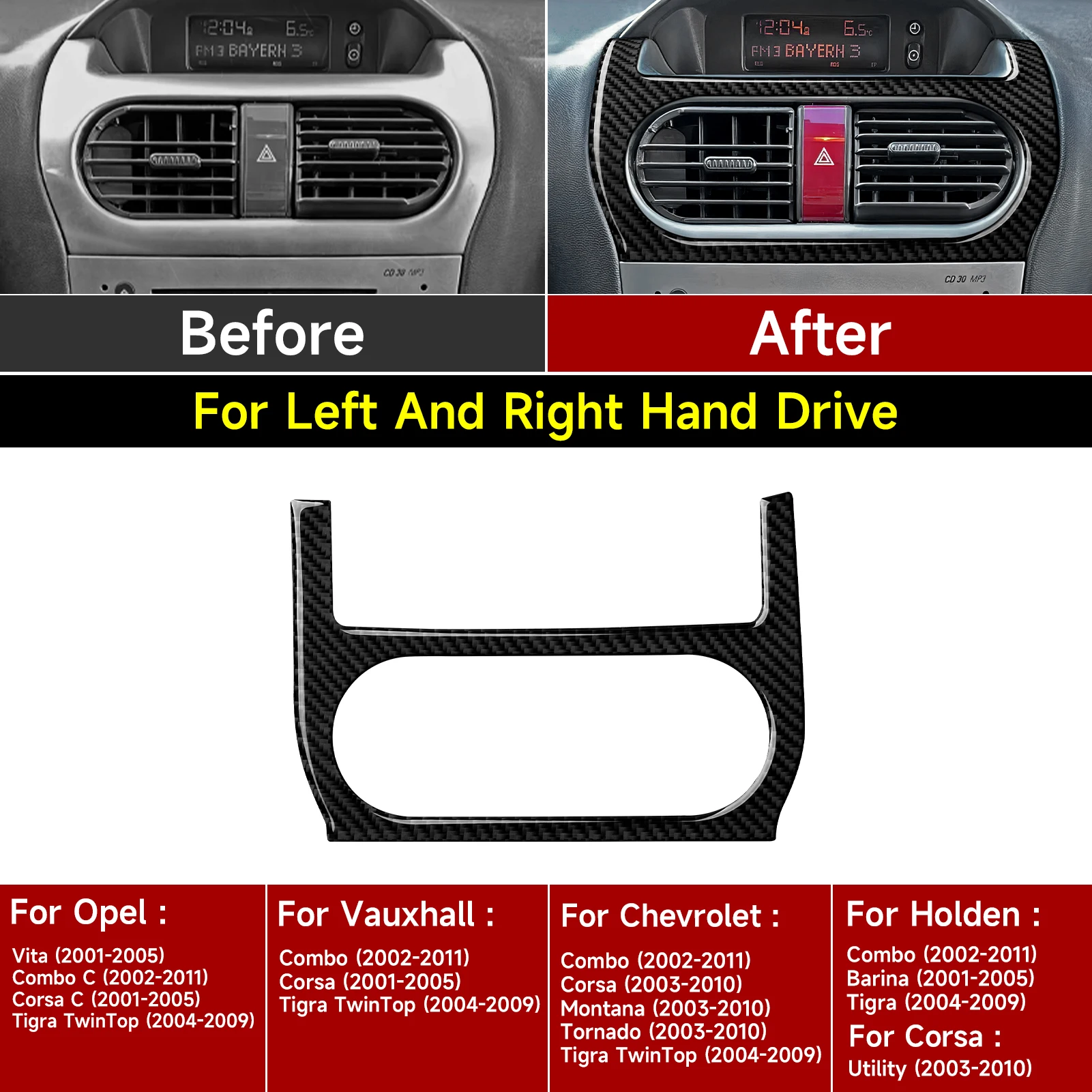 

Car Center Console Air Outlet Panel.Carbon Fiber Interior Sticker.For Opel Vita Combo C.Corsa C.Tigra TwinTop Trim Accessories.